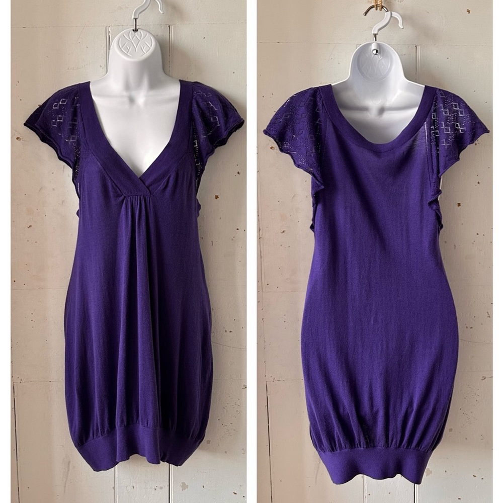 Free People Knit Purple Flutter Sleeves Tunic Dress